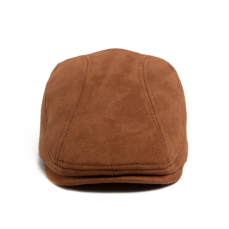 Suede Flat Cap Newsboy Beret – Vintage Winter Hat for Men & Women