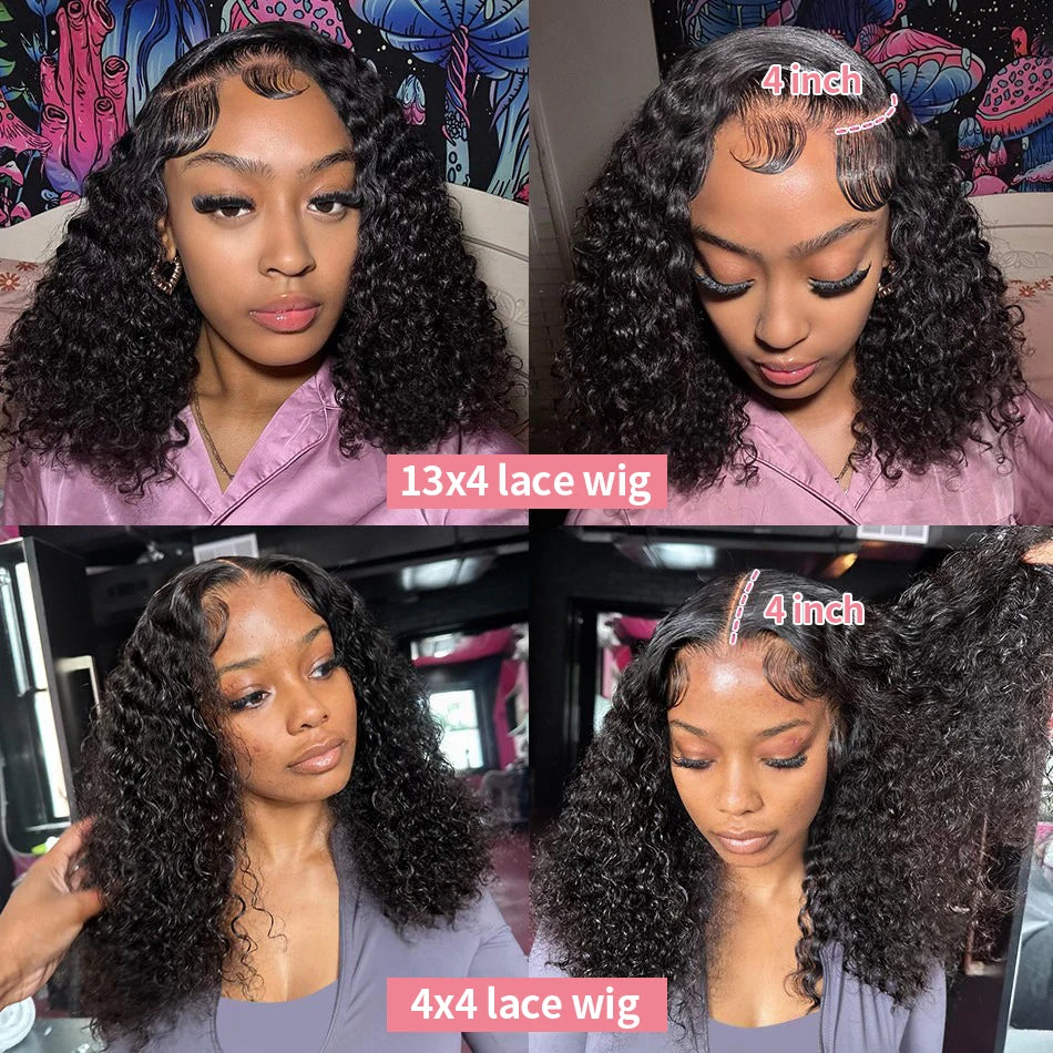 Water Wave Short Bob Wig – 4x4 & 13x4 Lace Front Human Hair, 200% & 250% Density