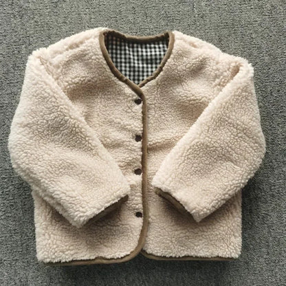 Kids Reversible Plush Jacket – Warm Plaid Sherpa Fleece Coat