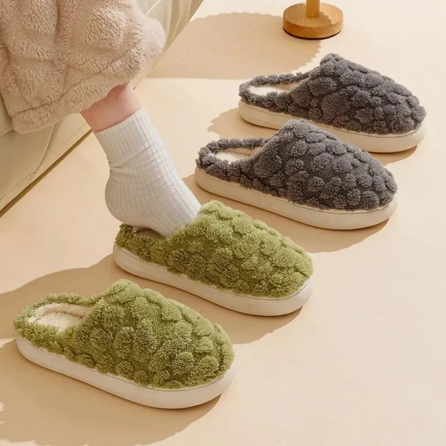 Winter Warm Plush Slippers - Unisex Couple S Silent Soft Sole House Shoes Non-Slip Thick Fleece