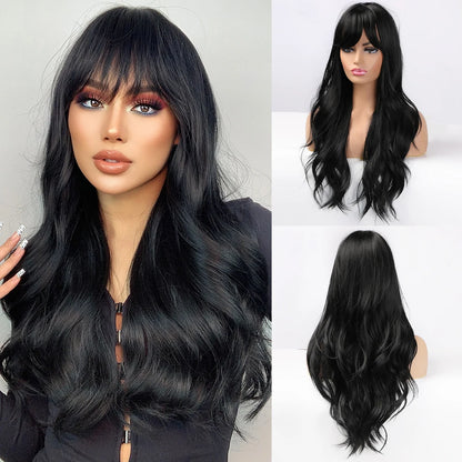 Gemma Ombre Brown Blonde Long Straight Synthetic Wigs Bangs Cosplay Wig Women Temperature Natural