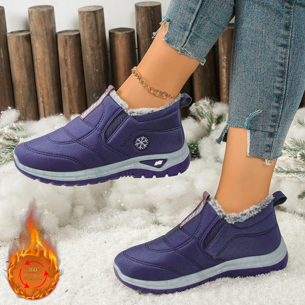 Women's Fleece-Lined Winter Snow Boots Slip-On Warm Casual Shoes