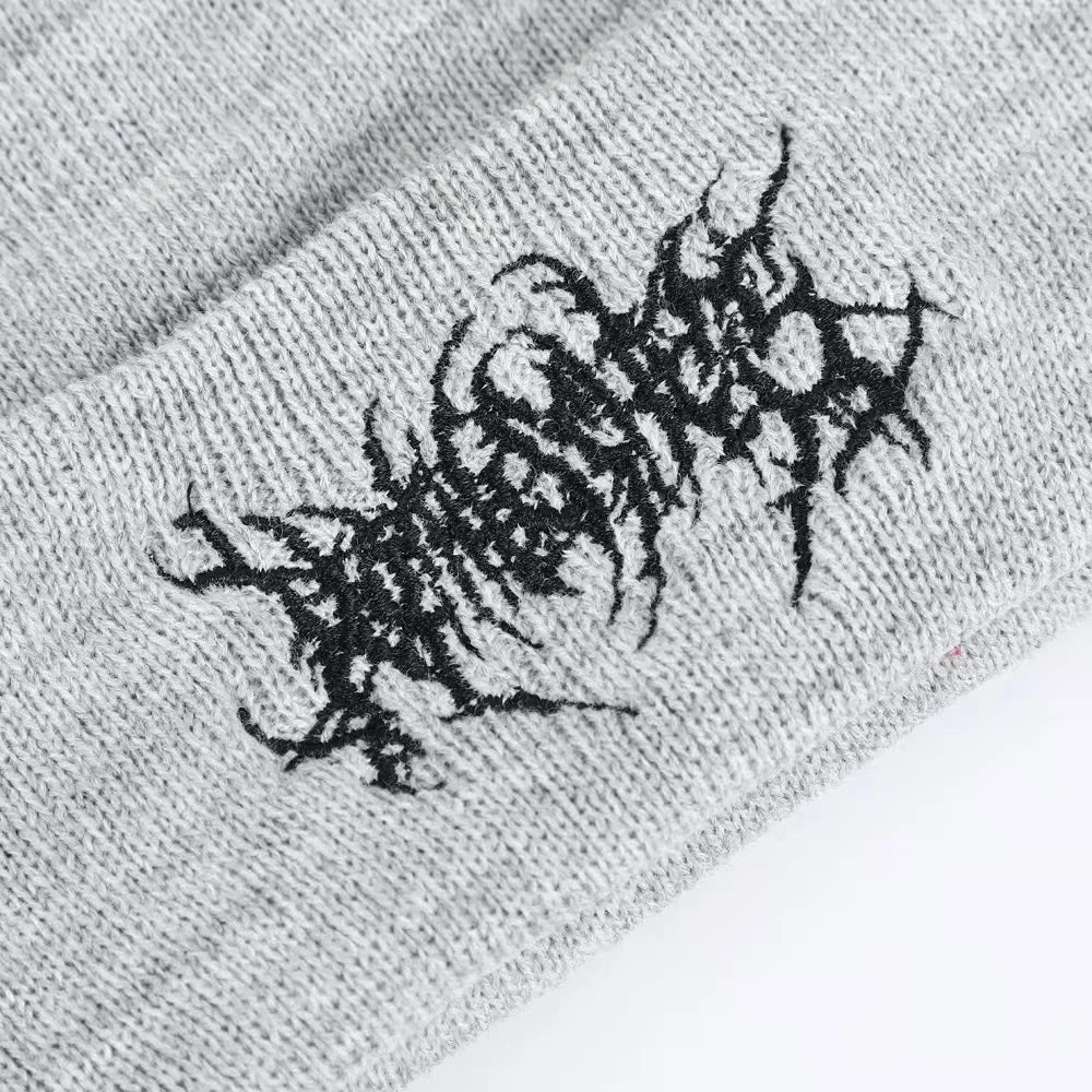 Gothic Embroidered Knit Beanie – Hip Hop Street Style Cuffed Hat