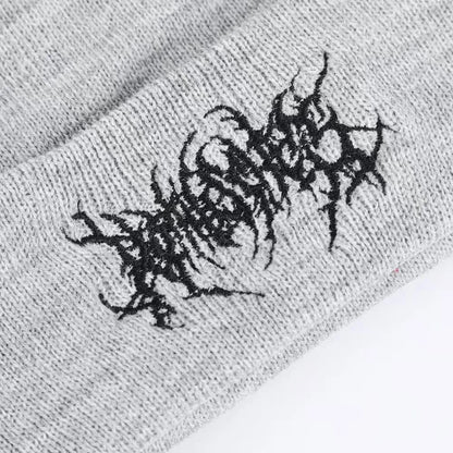 Gothic Embroidered Knit Beanie – Hip Hop Street Style Cuffed Hat