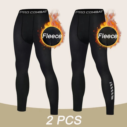 Men's Fleece-Lined Compression Leggings – Warm Running Tights
