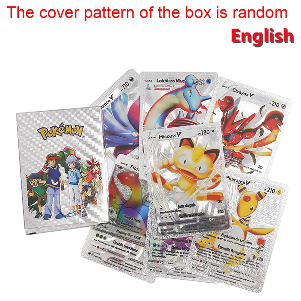 55pcs Pokemon Cards Vmax Gx Gold Foil Flash Box Party Interactive Game English Spanish Colorful