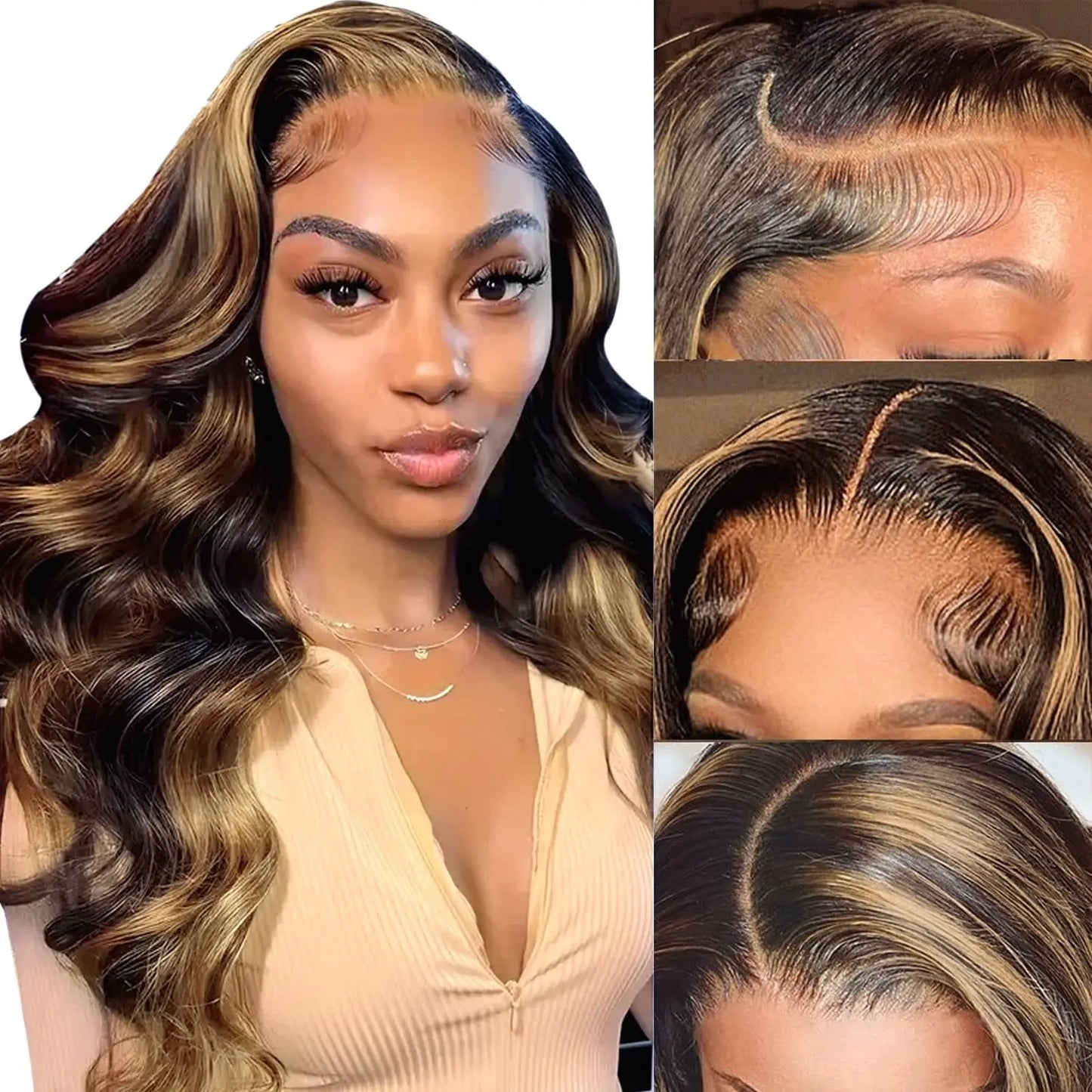 Ombre Highlight Body Wave Lace Front Wig - Human Hair