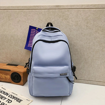 Large Capacity Student Backpack – Solid Color Travel School Bag