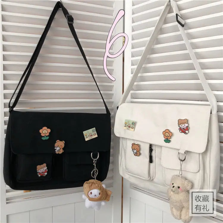 Cute Canvas Crossbody Bag – Kawaii Messenger Shoulder Bag for Women