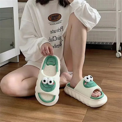 Frog Slippers for Women – Cute 3D Linen Indoor House Shoes