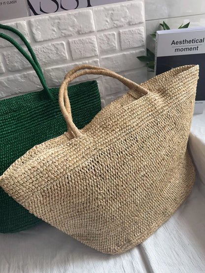 Handwoven Straw Tote Bag – Women's Large Beach Shoulder Bag