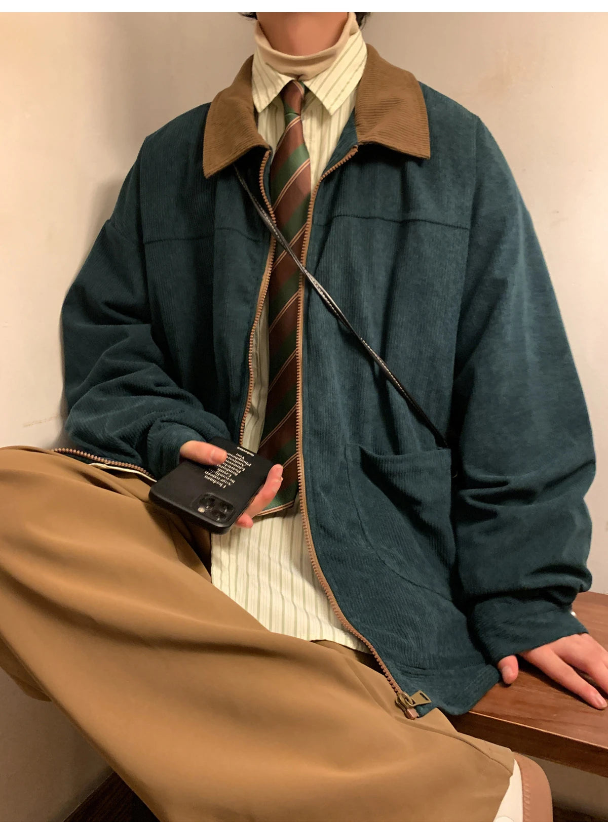 Vintage Men's Oversized Zip-Up Jacket – Loose Cargo Streetwear Coat