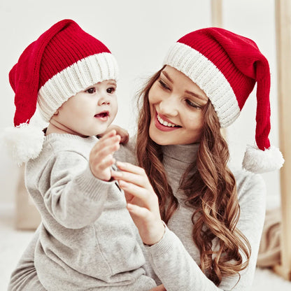 Christmas Knit Santa Beanie with Pom Pom – Adults & Kids
