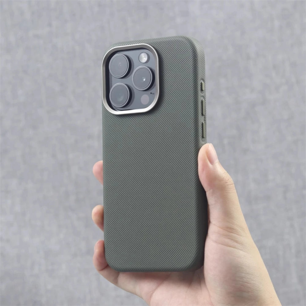 Luxury Alloy Lens Frame Particle Pu Leather Magnetic Case Iphone 17 16 Pro Max 15 14 13 Magsafe