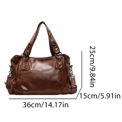 Retro Leather Shoulder Bag – Large Capacity Women's Crossbody Tote
