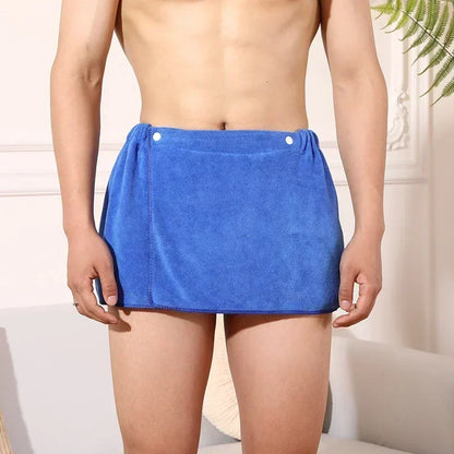 Men's Towel Wrap Bath Skirt with Snap Buttons & Side Split