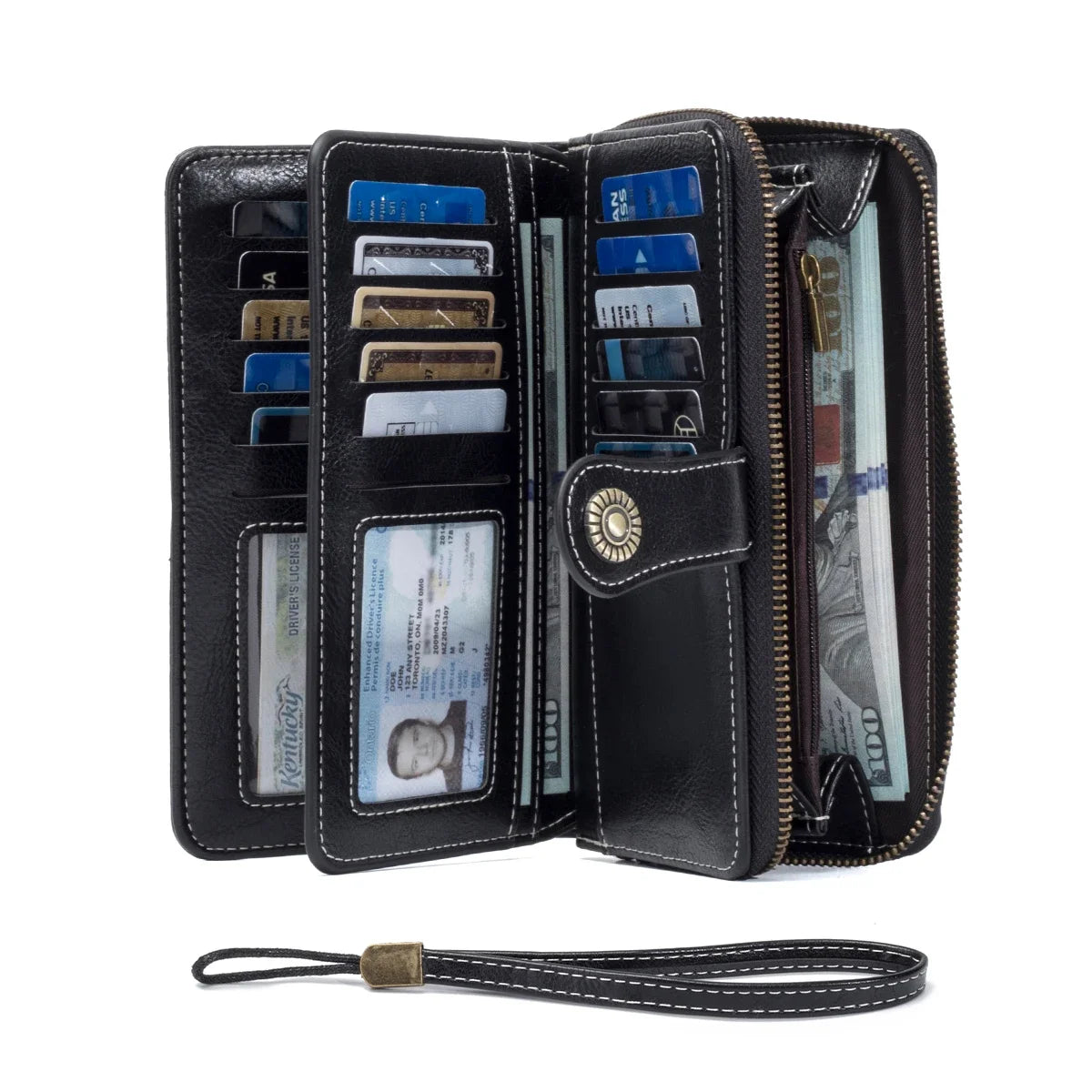 RFID Blocking Leather Long Wallet – Large Capacity Zipper Clutch