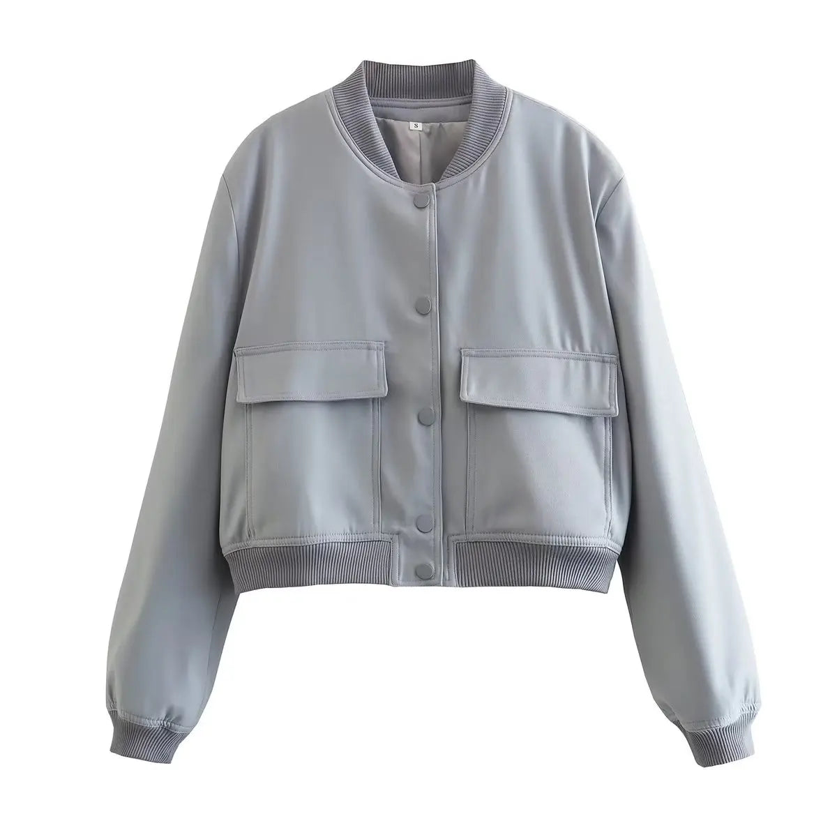 Women's Cropped Bomber Jacket with Pockets – Single Breasted