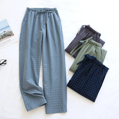 Women's Plaid Cotton Pajama Pants – Elastic Waist Tie Lounge Trousers