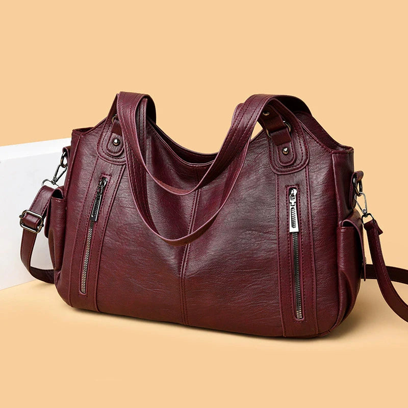Women's PU Leather Shoulder Bag – Multi-Compartment Crossbody Handbag