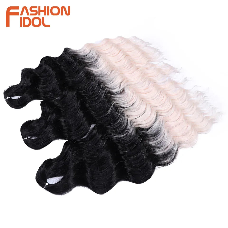 Anna 24 Inch Synthetic Hair Water Wave Braiding Extensions Ombre Blonde Deep Afro Curl Twist Crochet