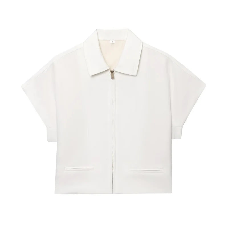 Women's Cropped Short Sleeve Zip-Up Jacket – Summer Varsity Coat