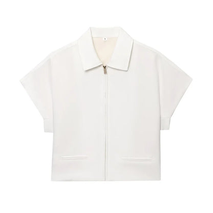 Women's Cropped Short Sleeve Zip-Up Jacket – Summer Varsity Coat