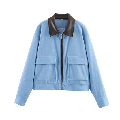 Women's Casual Corduroy Zip-Up Jacket with Pockets
