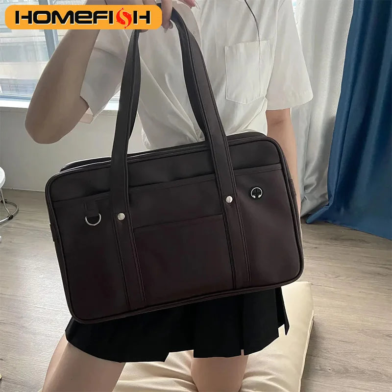 Japanese PU Leather Large Capacity Handbag – Waterproof Tote Bag