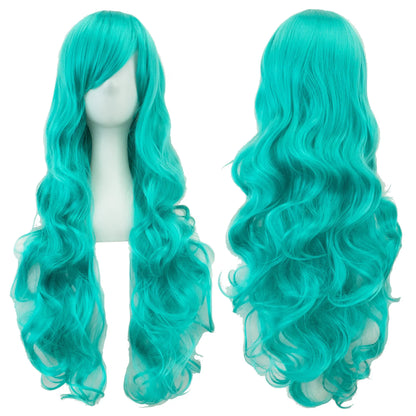 Soowee Curly Long Synthetic Hair Green Wig Hairpiece Pink Black Party Cosplay Wigs Women
