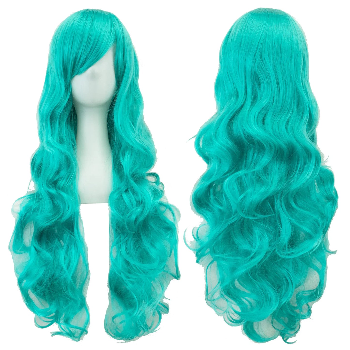 Soowee Curly Long Synthetic Hair Green Wig Hairpiece Pink Black Party Cosplay Wigs Women