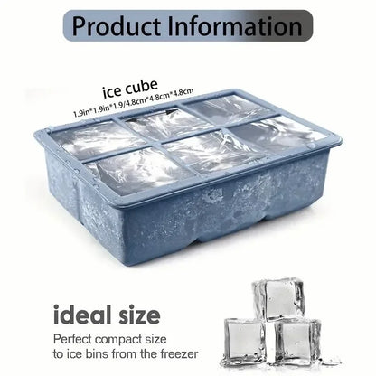 Silicone Ice Cube Tray with Lid – 6-Cavity, Food Grade