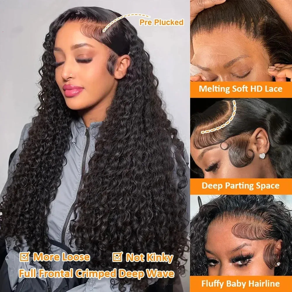 Deep Wave Lace Front Wig Human Hair – 13x4 13x6 Glueless, 200% Density