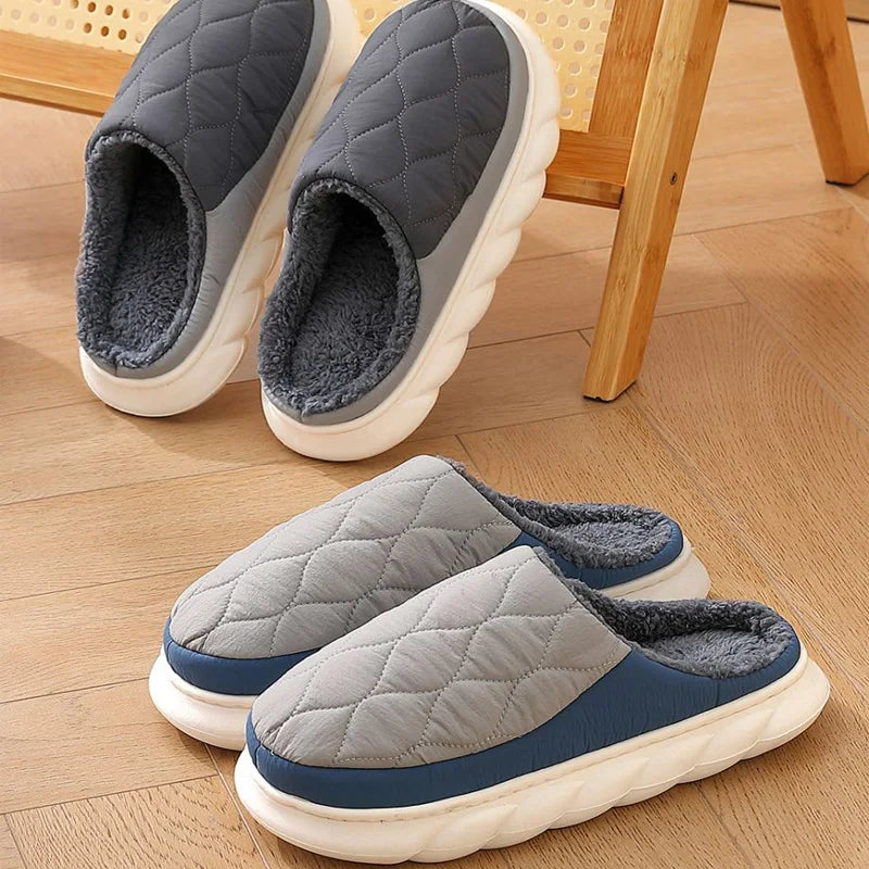 Winter Casual Men S Slippers Indoor Waterproof Home Shoes Fur Flat Warm Couples Bedroom Houseshoes