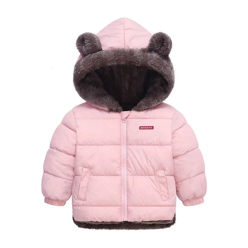 Kids Bear Ear Hooded Winter Jacket – Padded Fleece Coat