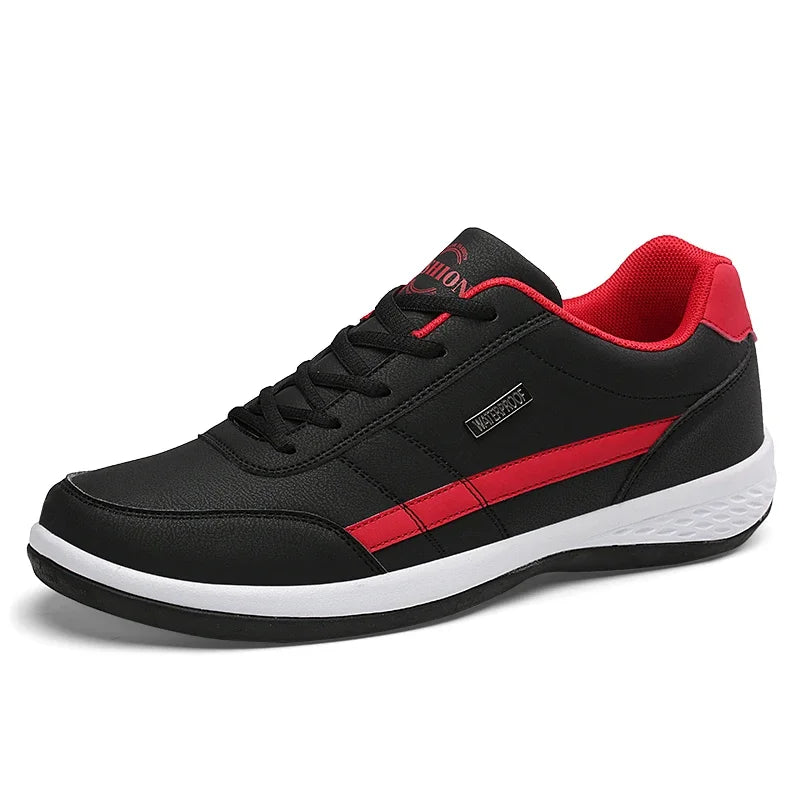 Men's Waterproof Leather Sneakers – Casual Lace-Up Vulcanized Shoes
