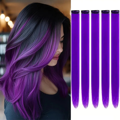 Clip-In Hair Extensions 5pcs Straight Colorful Synthetic 20 Inch