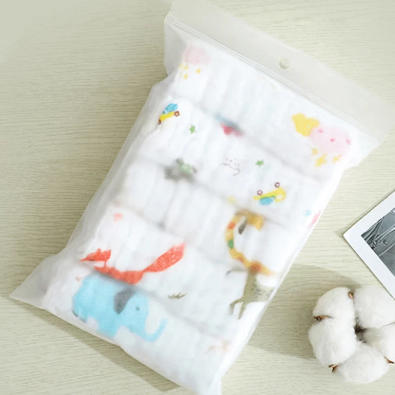 Kids Cotton Washcloths – 6-Layer Printed Square Towels 25cm, 5pcs