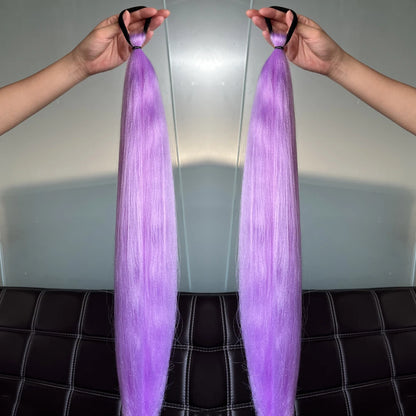 Synthetic Colorful Ponytail Extension 2pcs Long Straight Diy Braided Pony Tail Hairpiece Rubber Band