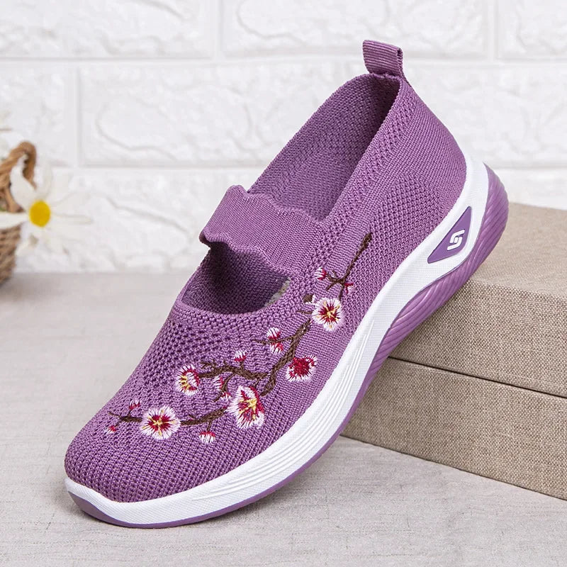 Women's Embroidered Slip-On Sneakers – Breathable Chunky Sole Casual Shoes
