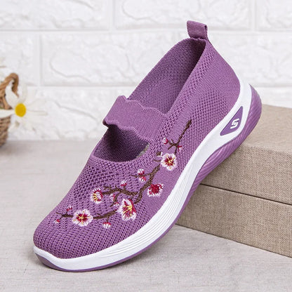 Women's Embroidered Slip-On Sneakers – Breathable Chunky Sole Casual Shoes