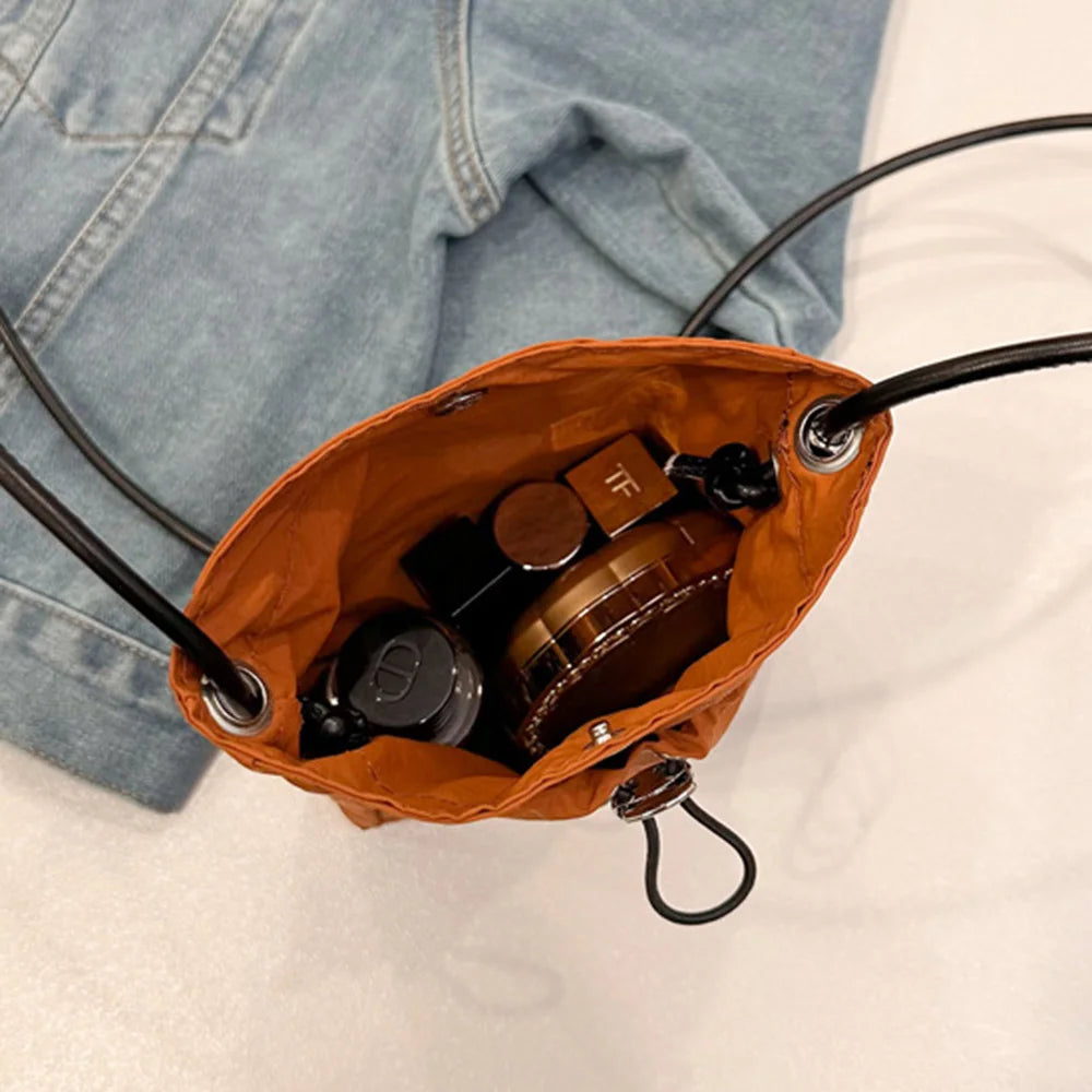 Mini Nylon Crossbody Bag – Drawstring Phone Wallet & Shoulder Purse