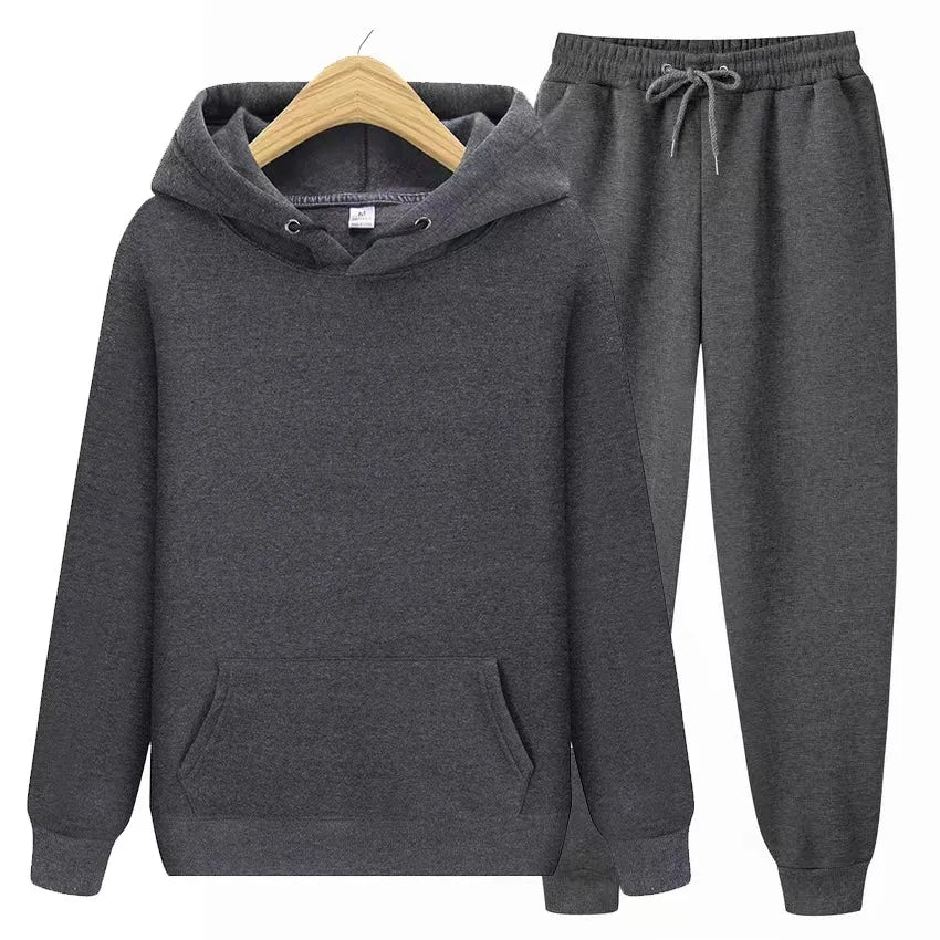 Women's Hoodie & Jogger Two-Piece Set – Casual Solid Color Tracksuit