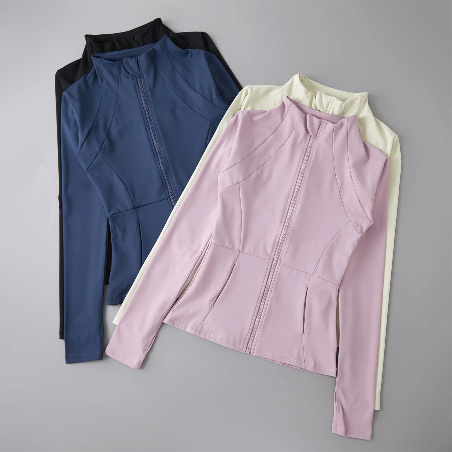 Women's Zip-Up Athletic Jacket with Thumb Holes – Slim Fit Running Top