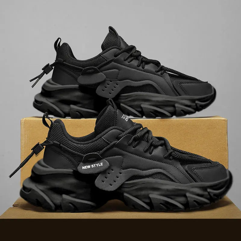 Men's Chunky Leather Sneakers – Breathable Thick Sole Casual Shoes