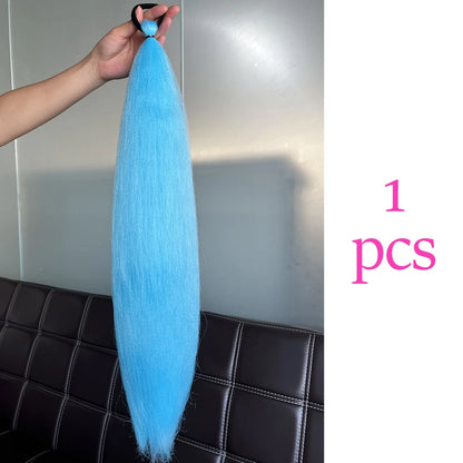 Synthetic Colorful Ponytail Extension 2pcs Long Straight Diy Braided Pony Tail Hairpiece Rubber Band