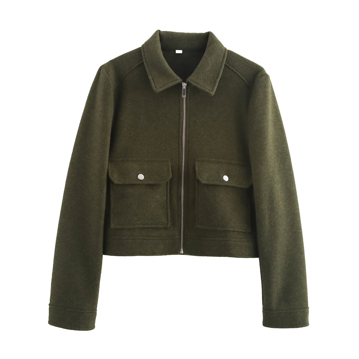 Women's Cropped Zip-Up Jacket – Short Elegant Coat with Pockets