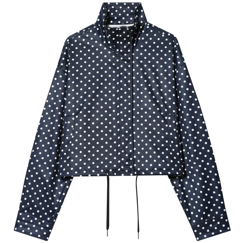 Polka Dot Bomber Jacket & Shorts Set – Women's Oversized Outerwear