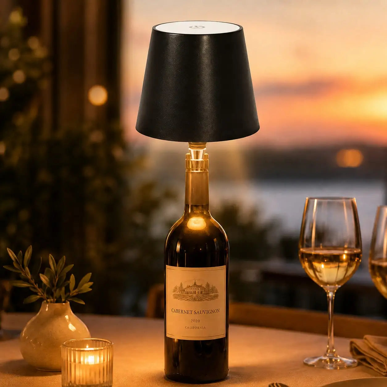 Rechargeable Wireless Led Wine Bottle Lamp Touch Dimming 3 Color Modes Cordless Lampshade Stopper