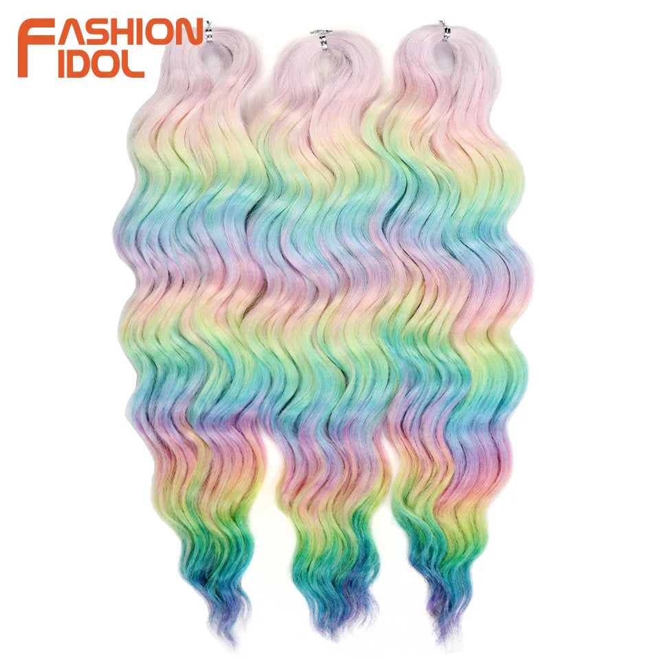 Anna 24 Inch Synthetic Hair Water Wave Braiding Extensions Ombre Blonde Deep Afro Curl Twist Crochet
